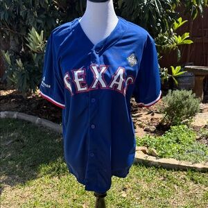 Texas Rangers Blue Baseball Jersey with Red & White Trim